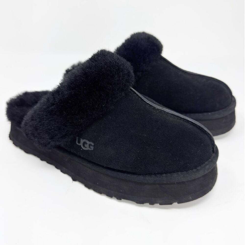 UGG Black Suede Fur-Lined Clogs